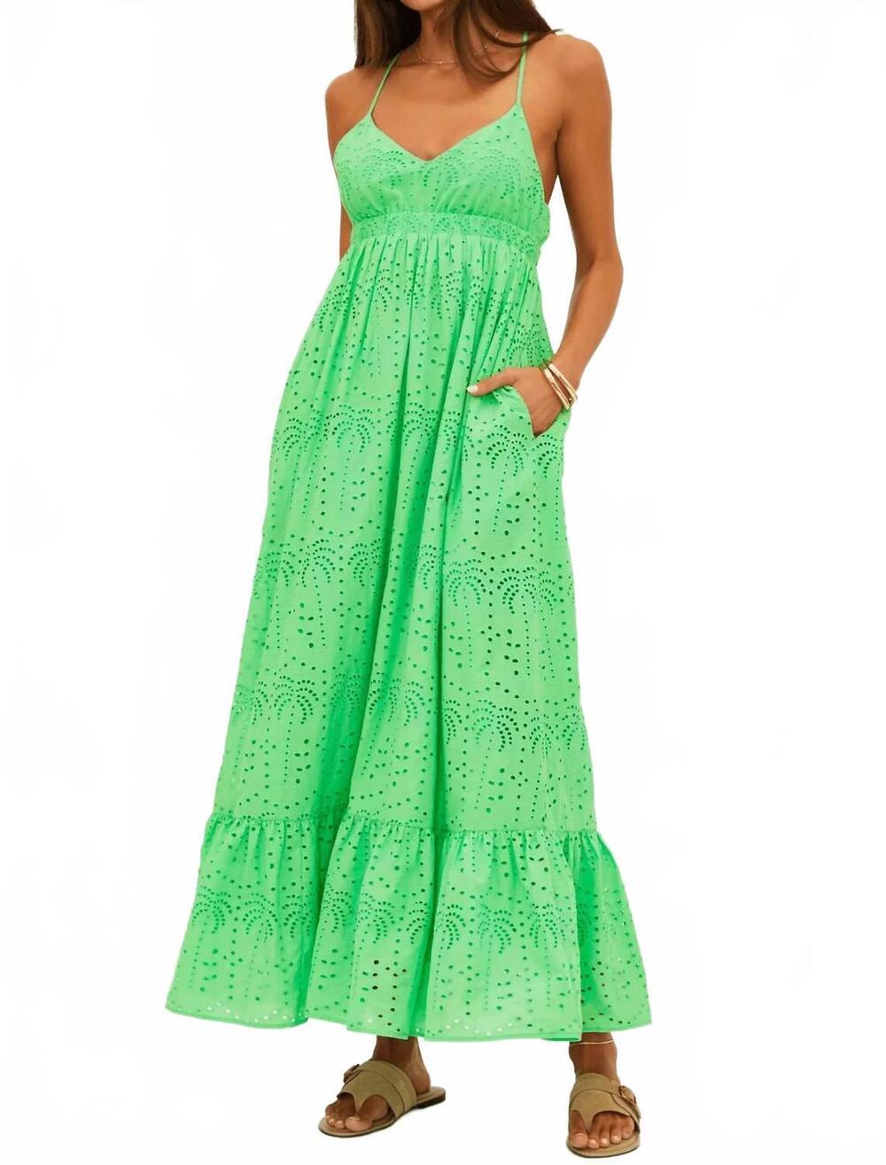 NEW BEACH RIOT ruthie cotton voile maxi sundress in palm eyelet